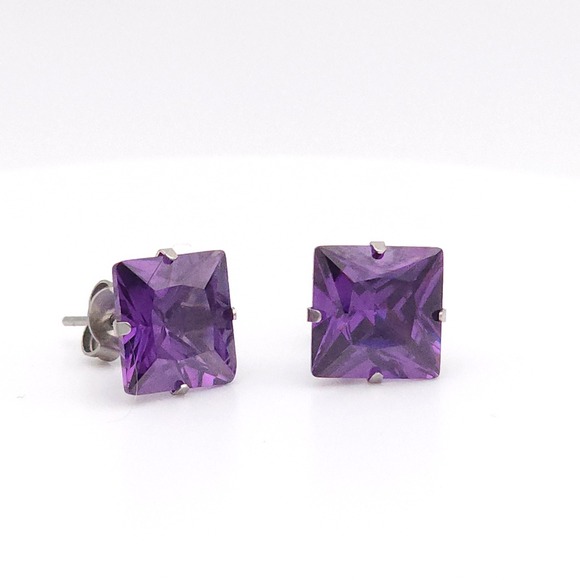 The Unbranded Brand Jewelry - Silver 10mm Square CZ Amethyst Purple Stud Earrings – NEW